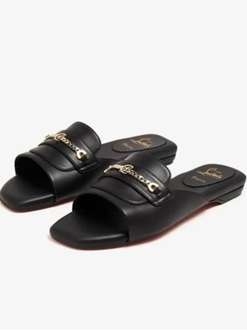 Christian Louboutin MISS MJ MULE Chain Leather Flat Open Toe Slide Sandals